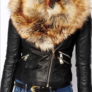 River Island Leather jacket with Fur Collar